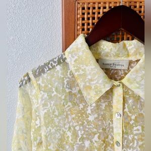 Vintage 90s/Y2k Sheer Pale Yellow Floral Blouse